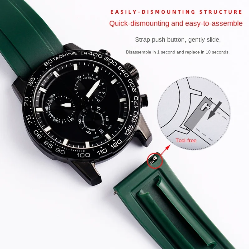 22MM Quick release soft Silicone Watchband 1853 Men For TissoT T125 Rubber Watch strap T125617A Black Knight Watchband bracelet