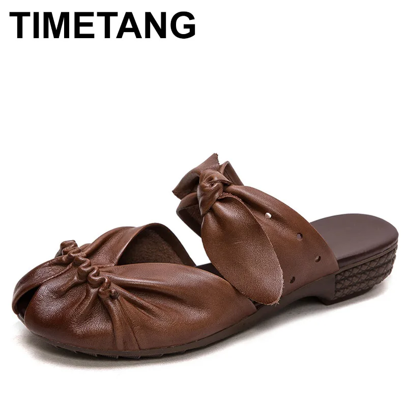 

Сланцы женские из натуральной воловьей кожи, сандалии, без застежки, плоская подошва, ручная работа