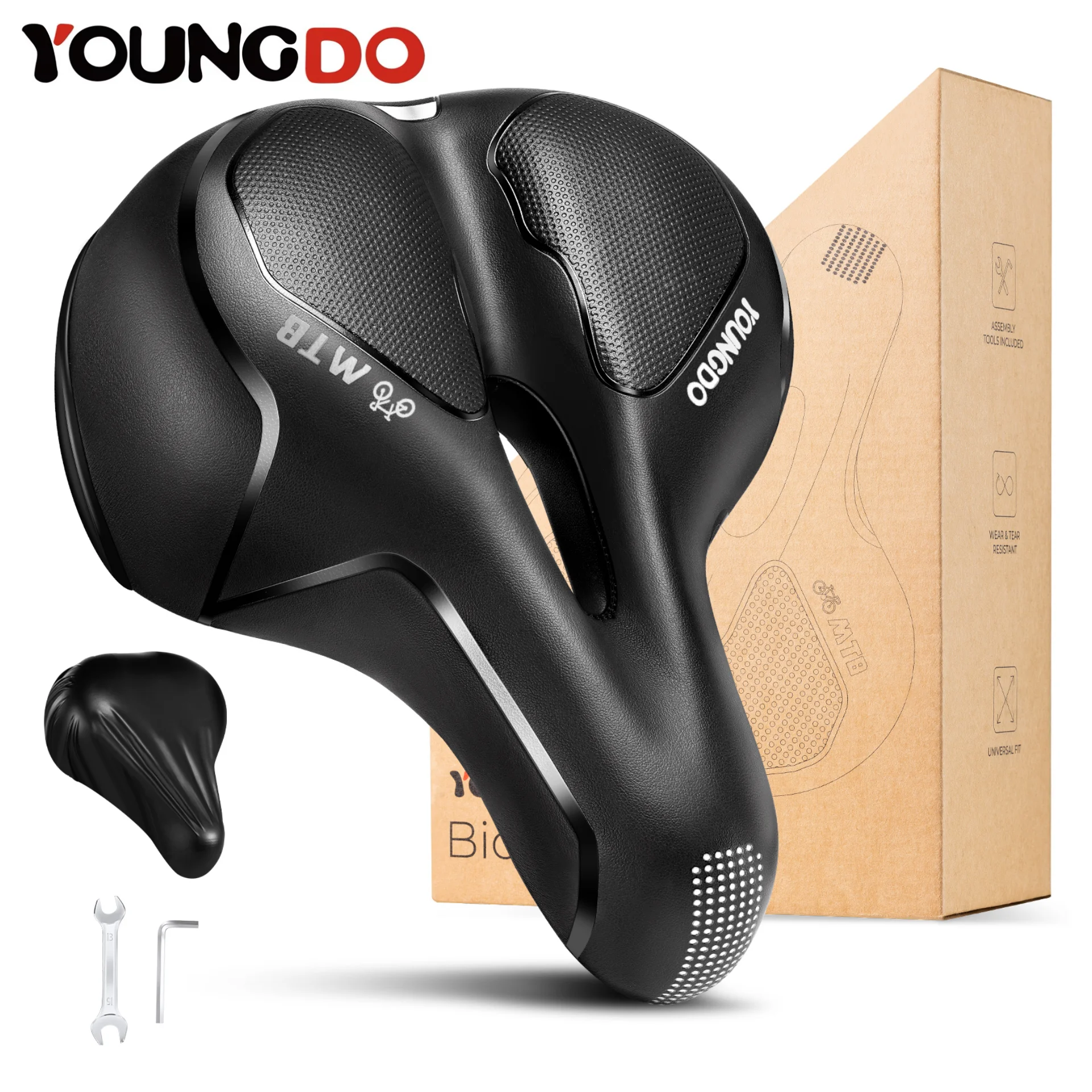 YOUNGDO Bike Seat PU Leather Stainless Steel Bike Cushion for MTB Mountain Road Bike Shock Absorbing Professional Bicycle Saddle