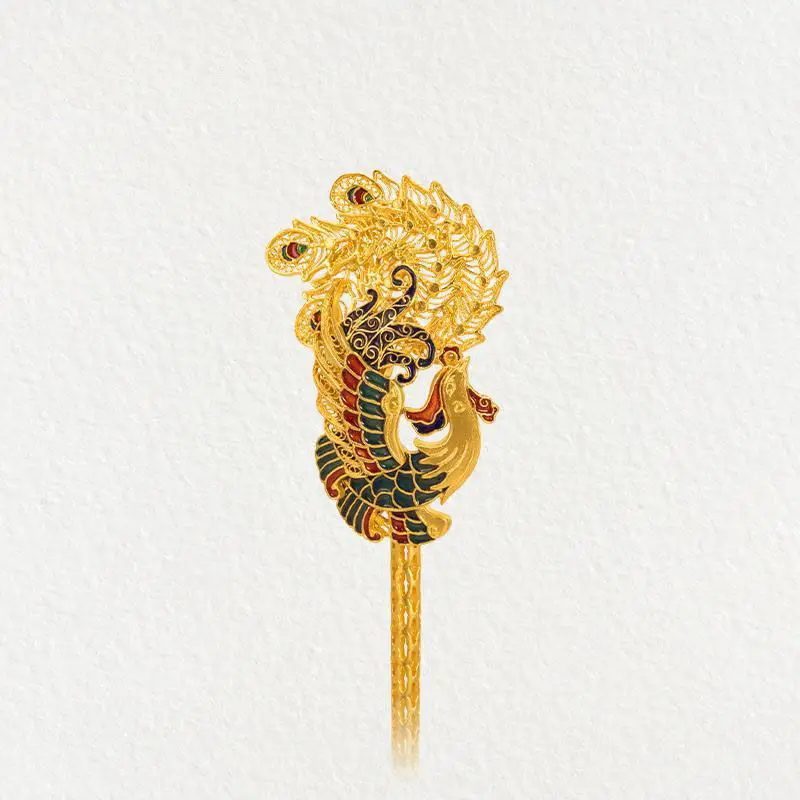 Hair Pin Ancient Gold Craft Enamel Peacock Hanfu Hair Accessory Luxury Classical Chinese Style Tiara Banquet Jewelry