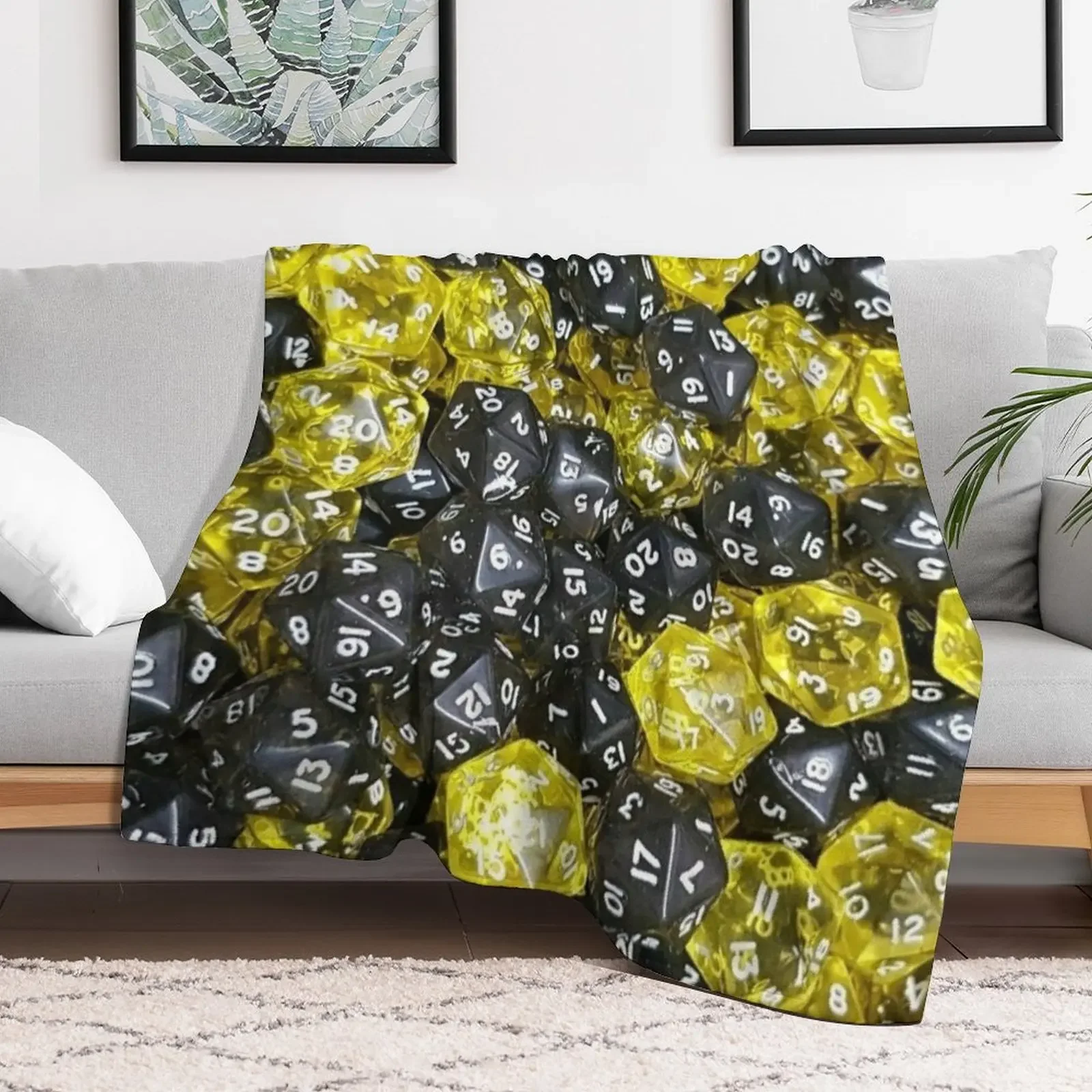 D20 DICE (black and yellow) 20 sided Icosahedra Throw Blanket halloween Polar Blankets