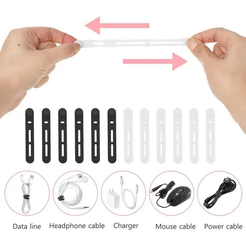 Silicone Cord Ties Charging Cable Organizer Cord Ties Multipurpose Elastic Cord Organizer Adjustable Cable Straps For Charging