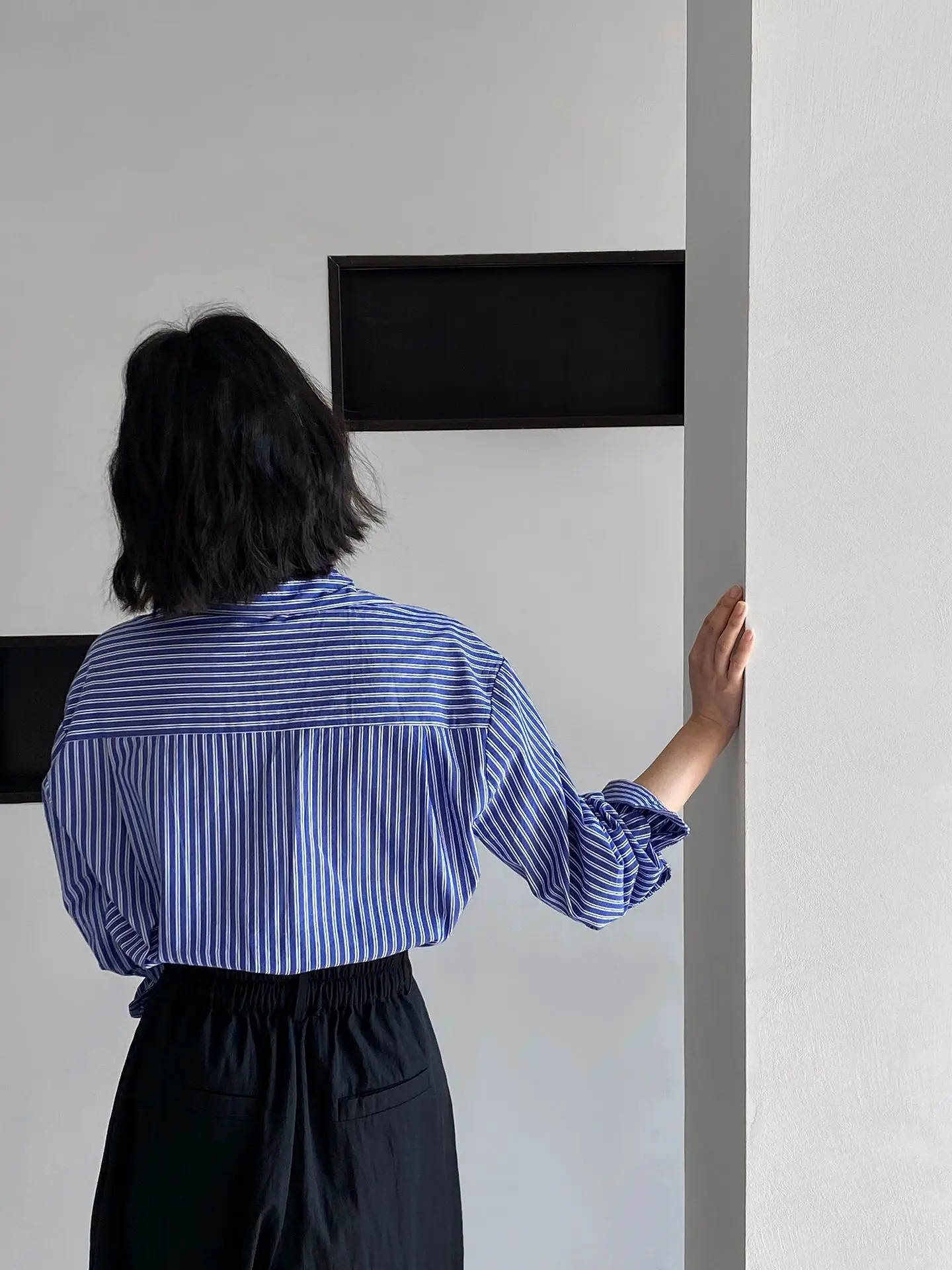 Chemise à rayures bleues et blanches en dentelle française pour femmes, haut Chic de Style coréen, printemps