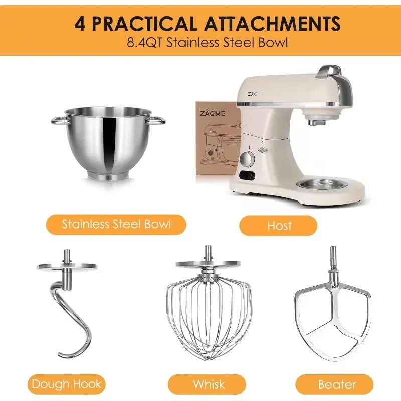 Commercial Stand Mixe with  Certified and Aluminum die casting, Kitchen Electric Mixer Metal Food Mixer with Stainless Steel
