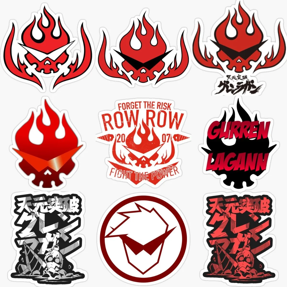 Toppa Gurren Lagann Anime Flame Skull Stickers for Decorate Wall Racing Motorcycle Car Table Off-road Van Decal Accessories