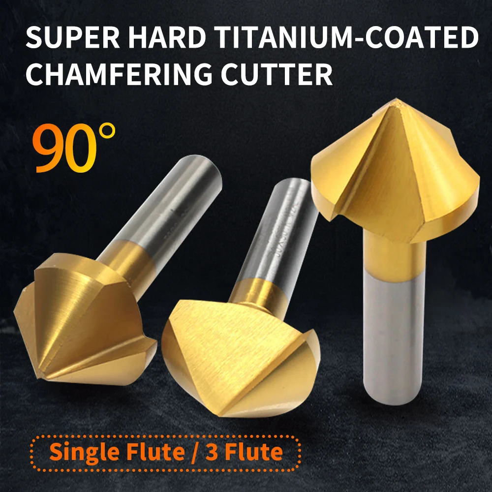 1 & 3-Flute 90° Countersink Drill Bit Set 6.3-60 mm Titanium-Plated HSS Chamfering Cutter for Wood Metal Hole Deburring Trimmer