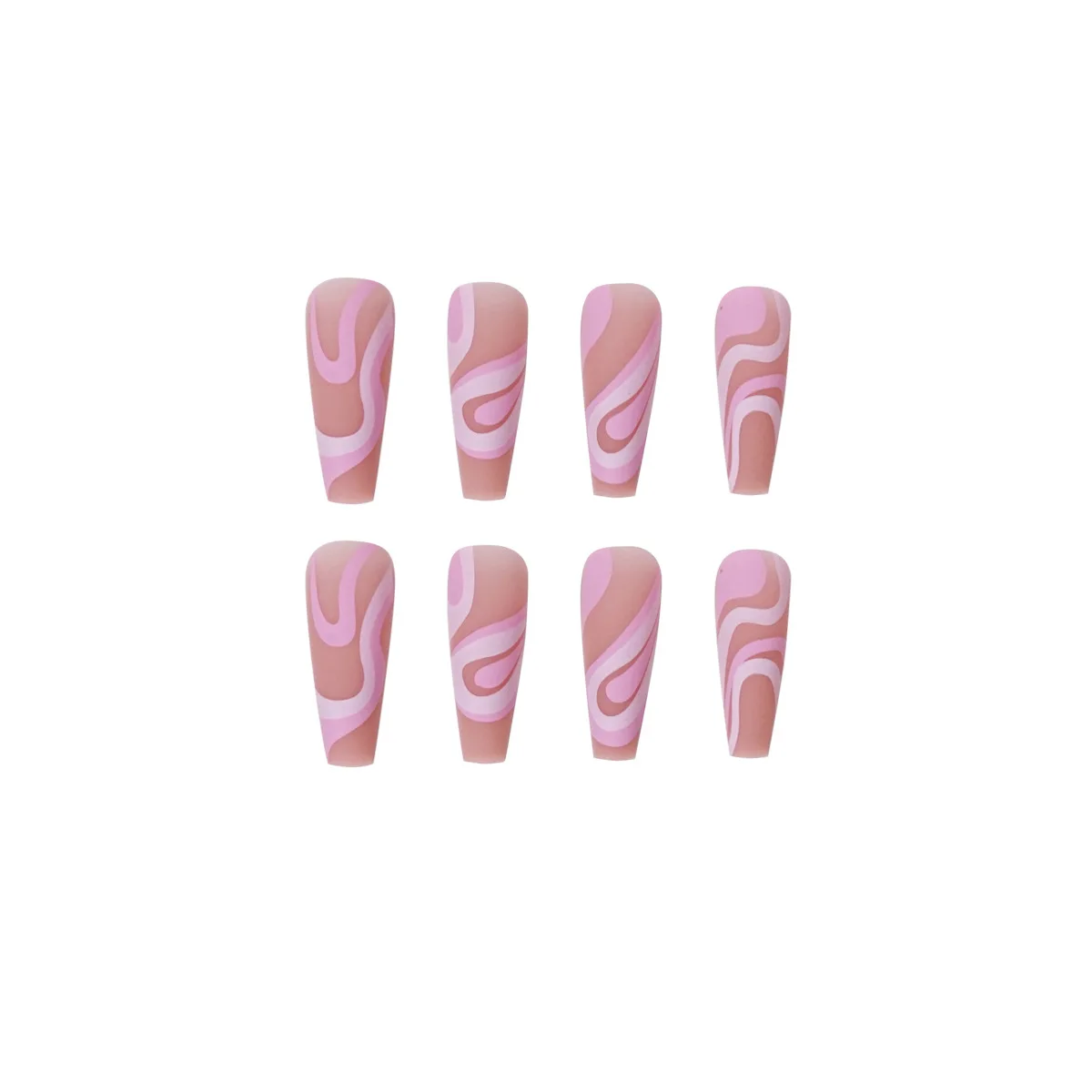 24pcs/Box Reusable and Adhesive Art False Nails French Long Ballet Pink Rose Contrast Line Pseudo Fake Nail Free Shipping Items