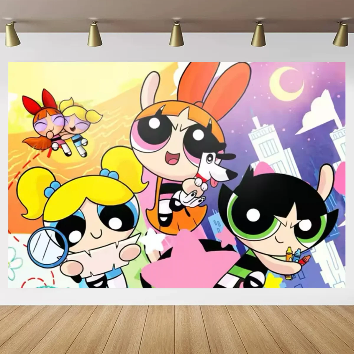 Cartoon powerPuFF girls Theme Background Birthday Party Decoration Banner Background Baby Shower Decoration Supplies Girl Party