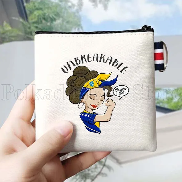 Bosnia Herzegovina Flag Map Bosnian Gifts Canvas Coin Purse Bag Small Square Key Bag Storage Card Bag Cotton Wallet Zipper Pouch
