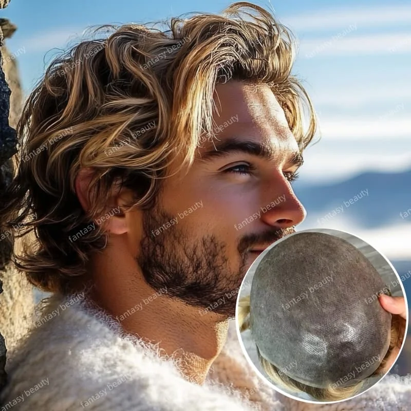 

Men's Capillary Prosthesis4T/613 Ombre Blonde Brown black Roots men toupee 130% density durable super thin skin full PU male wig