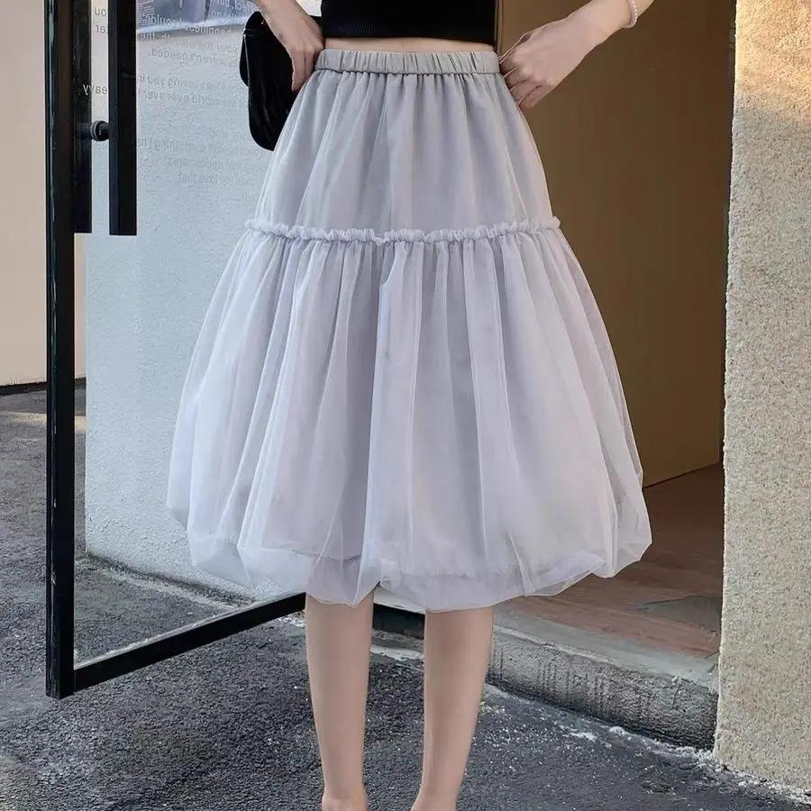 

2026 fluffy skirt atmosphere new spring gentle high waist thin gauze skirt