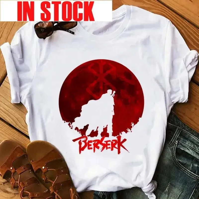 Japońskie Anime Berserk wydruk graficzny T Shirt codzienna moda Vintage wycięcie pod szyją krótki rękaw Plus rozmiar T Shirt kobiet