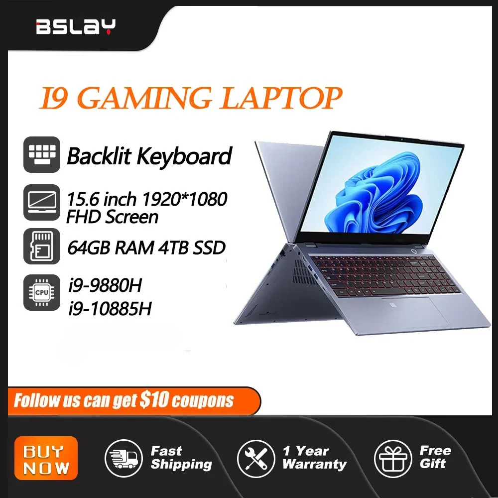 i9 Gaming Laptop 15.6 Inch Core 9880H/10980H 64GB RAM 4TB SSD Windows 11 Backlit Keyboard 8 Cores 16 Threads Portable Notebook