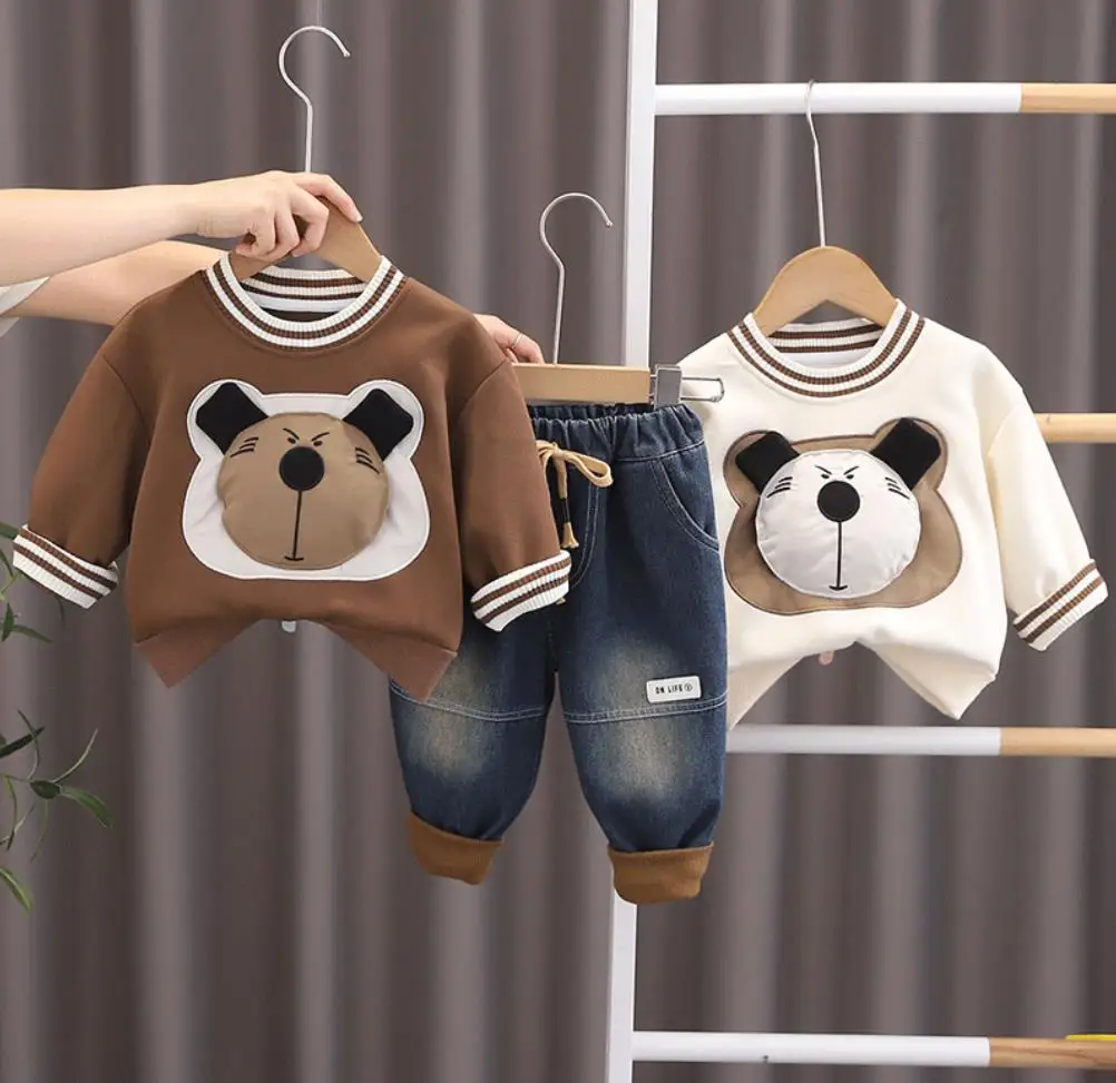 Infant Baby Designer Clothes Outfits 1 To 2 Years Cartoon Three-dimensional Bear Long Sleeve T-shirts+Pants Two Piece Boys Sets