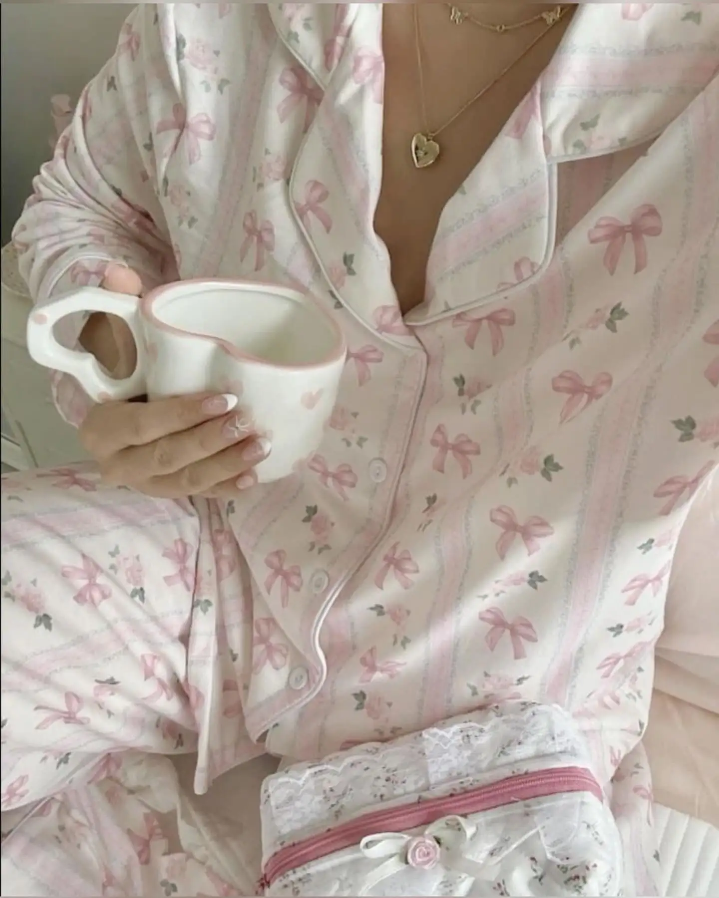 Ardm 2024 New Spring And Summer Sleepwear Bowknot Print Long Sleeve Shirt And Pants Pajama Set