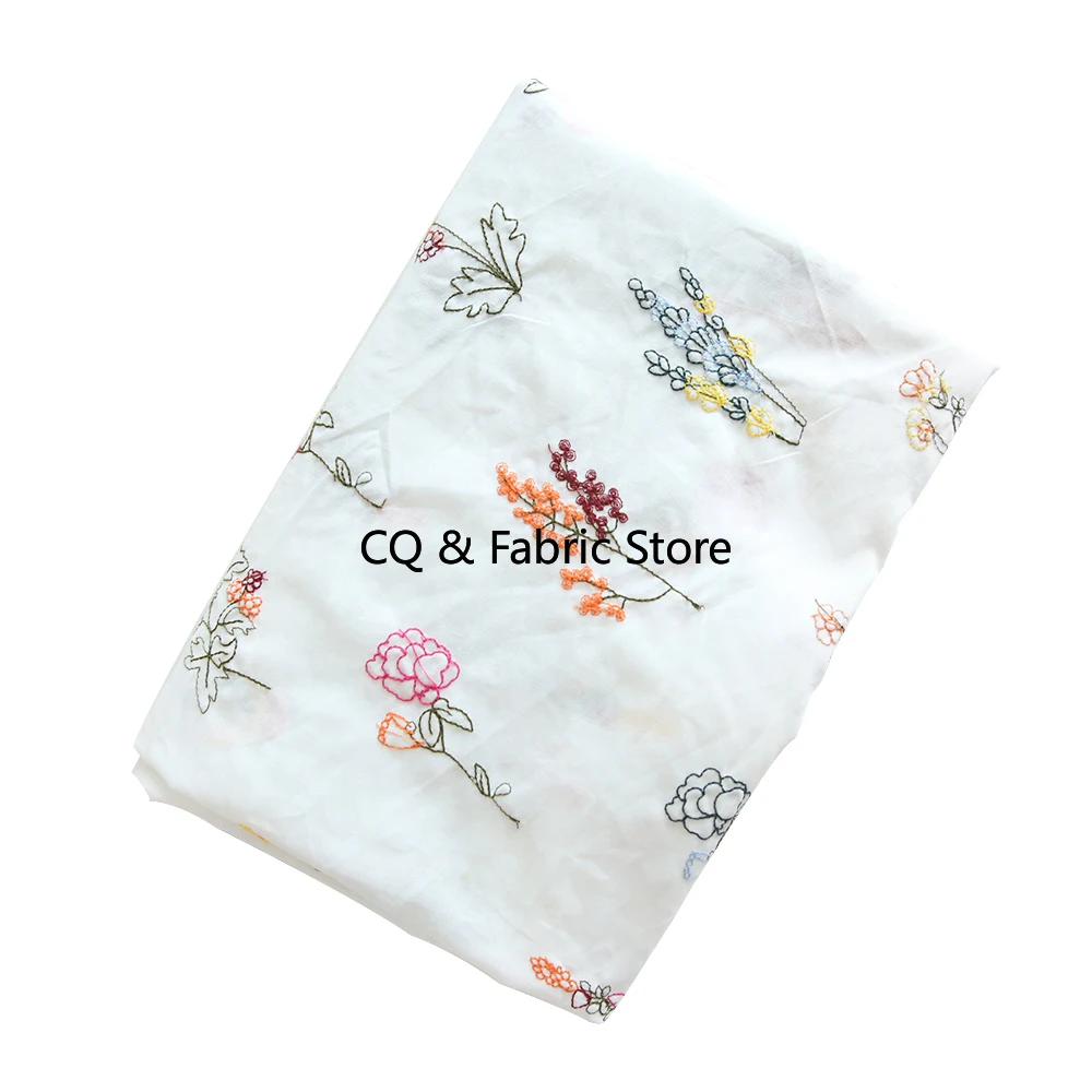 Summer White Pure Cotton Poplin Embroidered Fabric For Clothing Dresses Handmade DIY Fabric Korean Japan Style By The Meter
