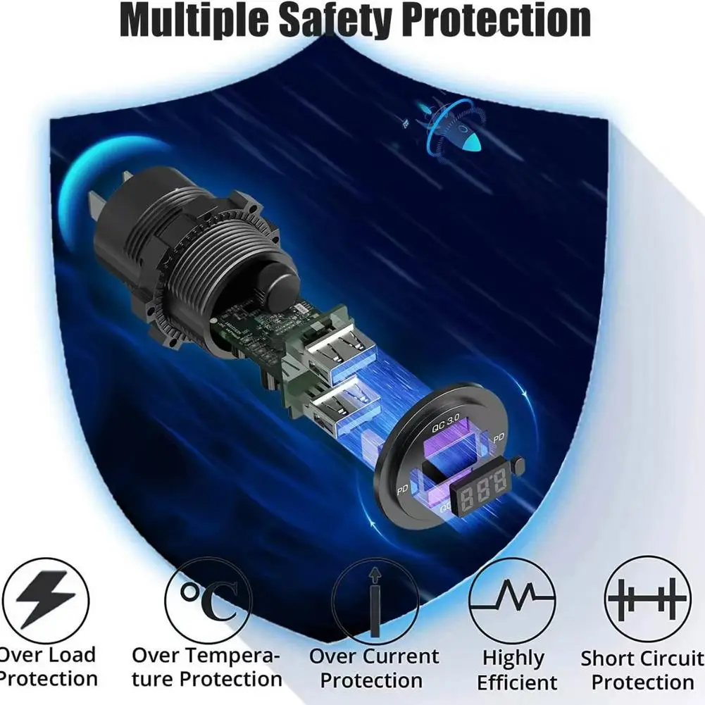 NEW 117W Dual PD Dual QC 3.0 USB Car Charger with Voltmeter Socket Waterproof for 12V/24V Car Boat Power Outlet Adapter Hot Sale