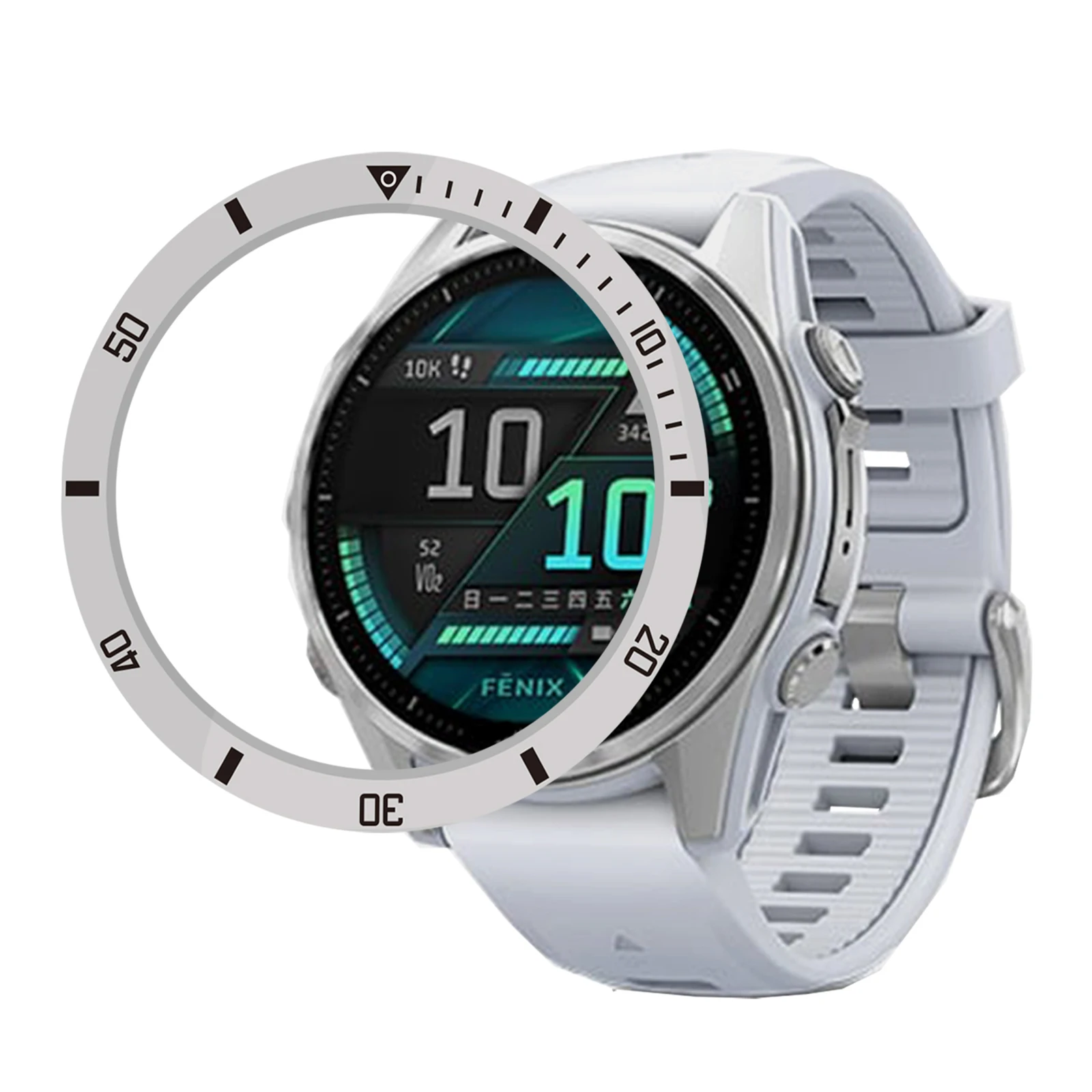 Style A For Garmin Fenix 8 MIP Solar 47mm Watch Bezel Aluminum Alloy Protective Ring - Silver  /  Black Markings