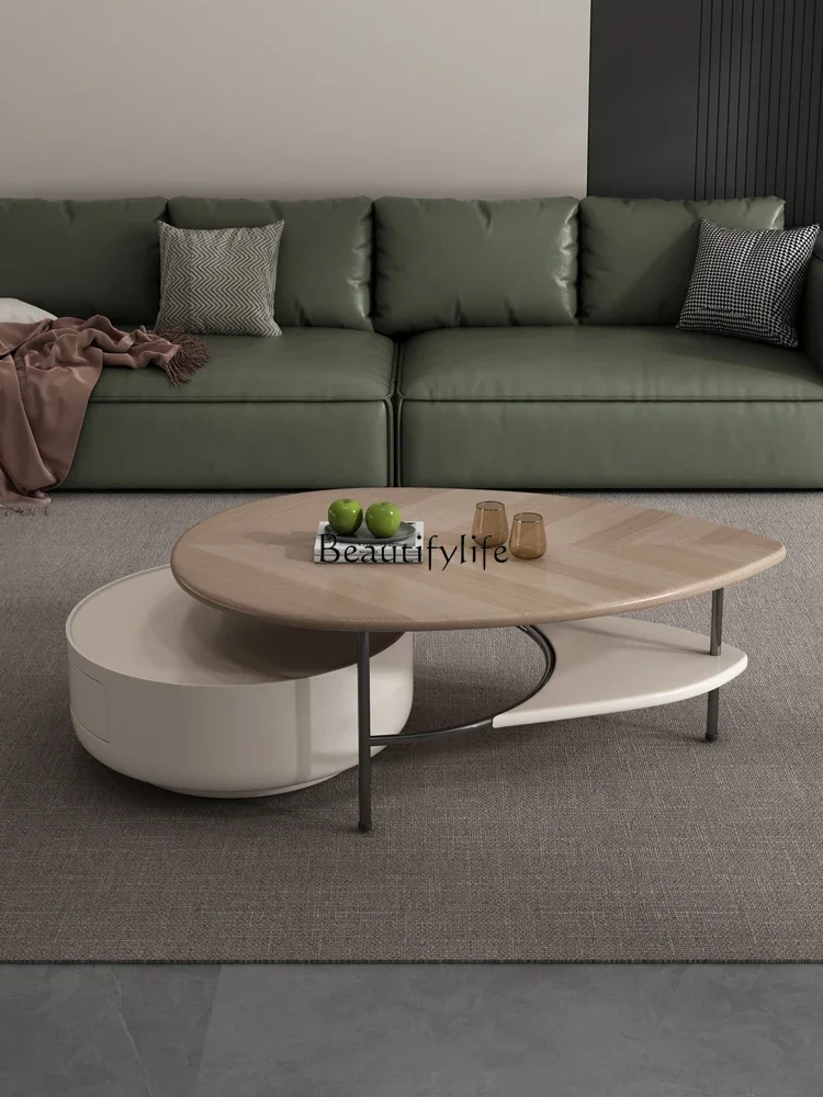 Retractable Tea Table Italian Minimalist Creative High-End Solid Wood Leaf Tea Table