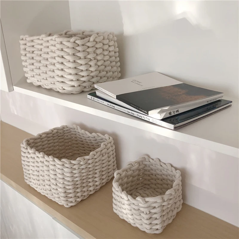 Nordic Handwoven Storage Baskets Books Toy Sundries Storage Basket Ins Style Woven Cosmetic Organizer Desktop Organization