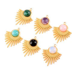 4Pcs Stainless Steel Natural Stone Bohemia Sector Charms Pendant for Women DIY Earrings Necklace Jewelry Making Supplies