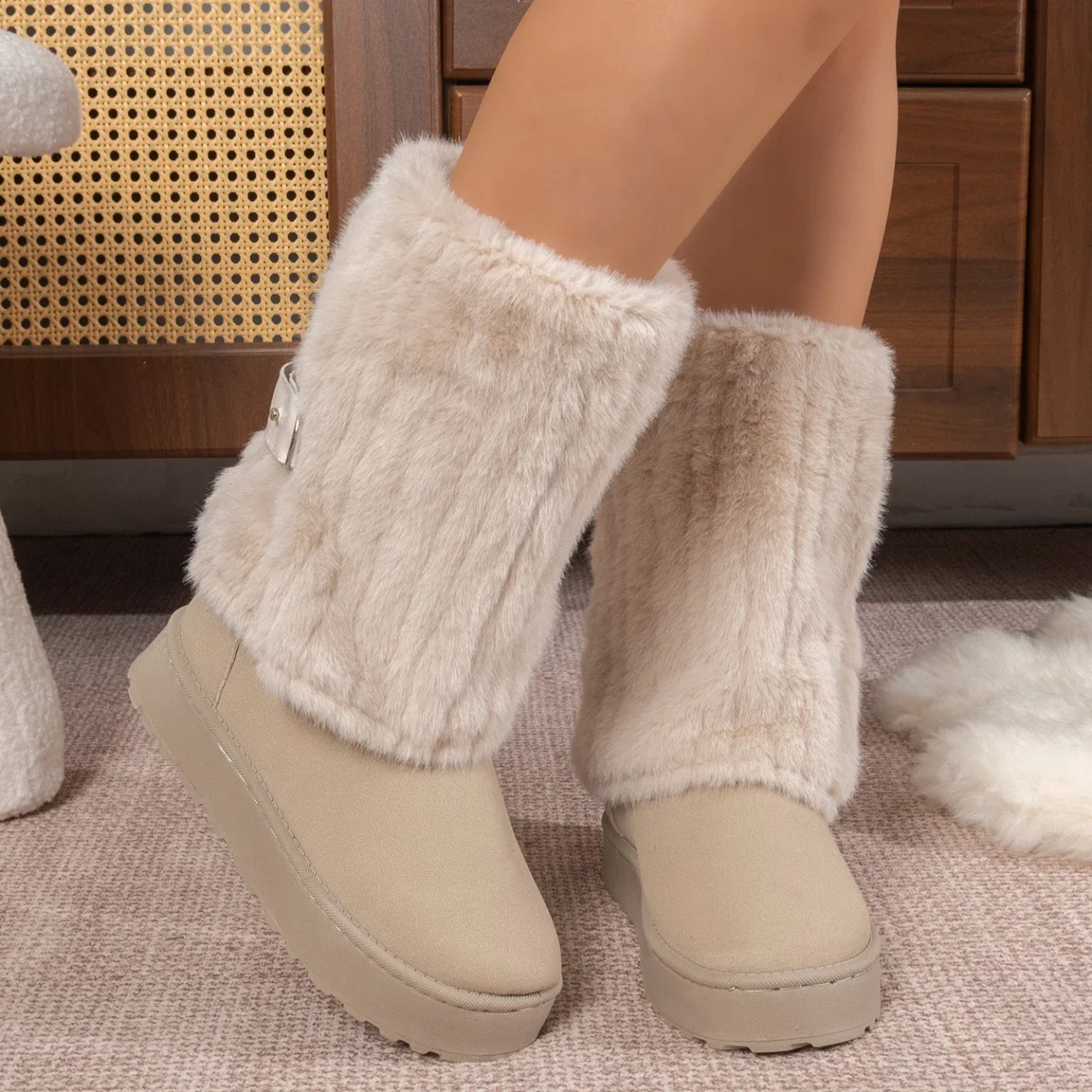 Neue Plattform-Baumwollschuhe, warme und flauschige Hosen, Stiefel. – Detail 3