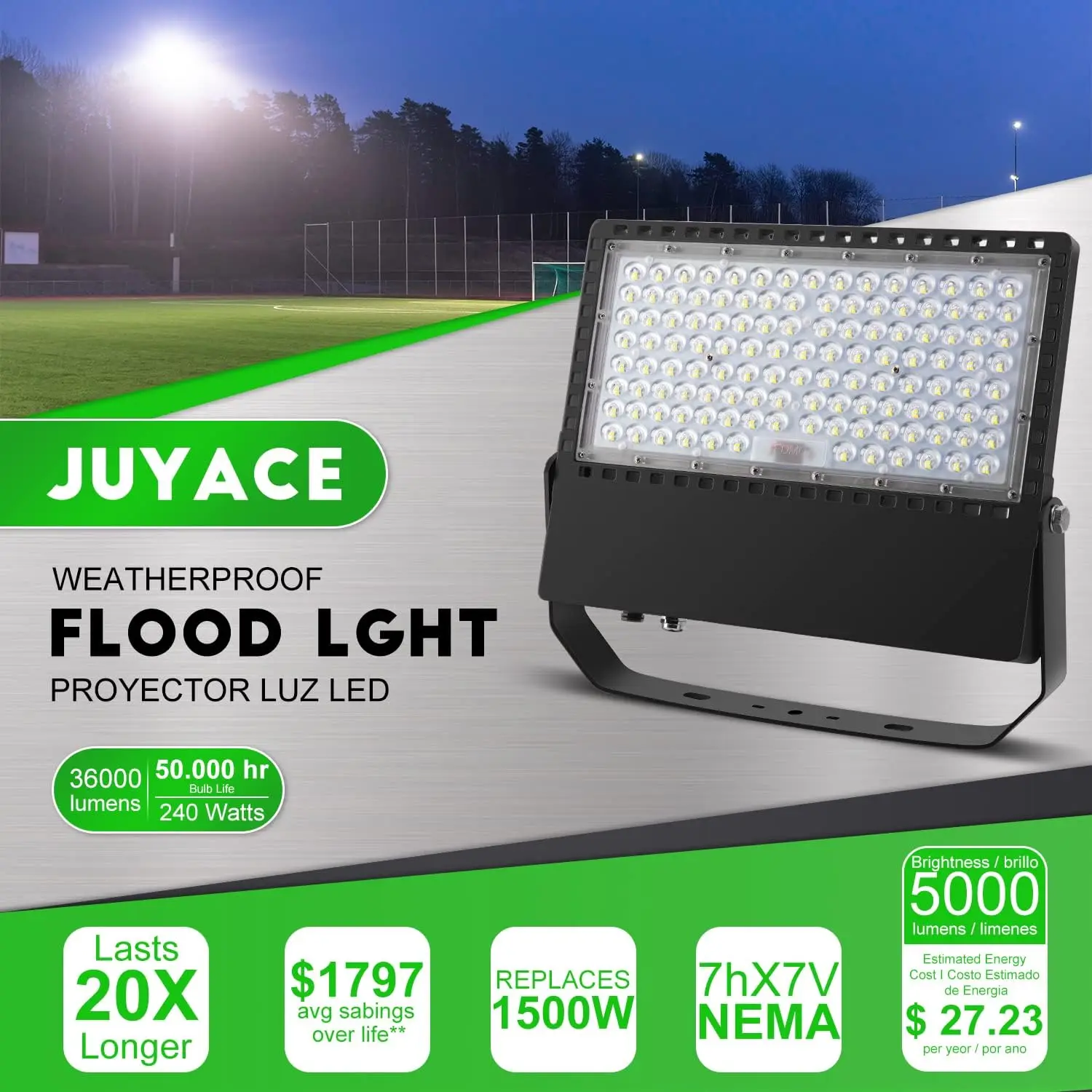 ضوء كشاف LED فائق السطوع 36000Lm، ما يعادل 1500 وات، مقاوم للماء IP65 للمجال والملاعب الرياضية الخارجية