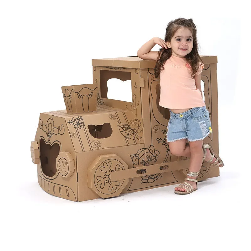 Tienda de campaña para niños, tienda de tren de papel con grafiti DIY, castillo de papel para colorear gratis, tienda de juegos para interiores y exteriores, regalo para habitación y casa