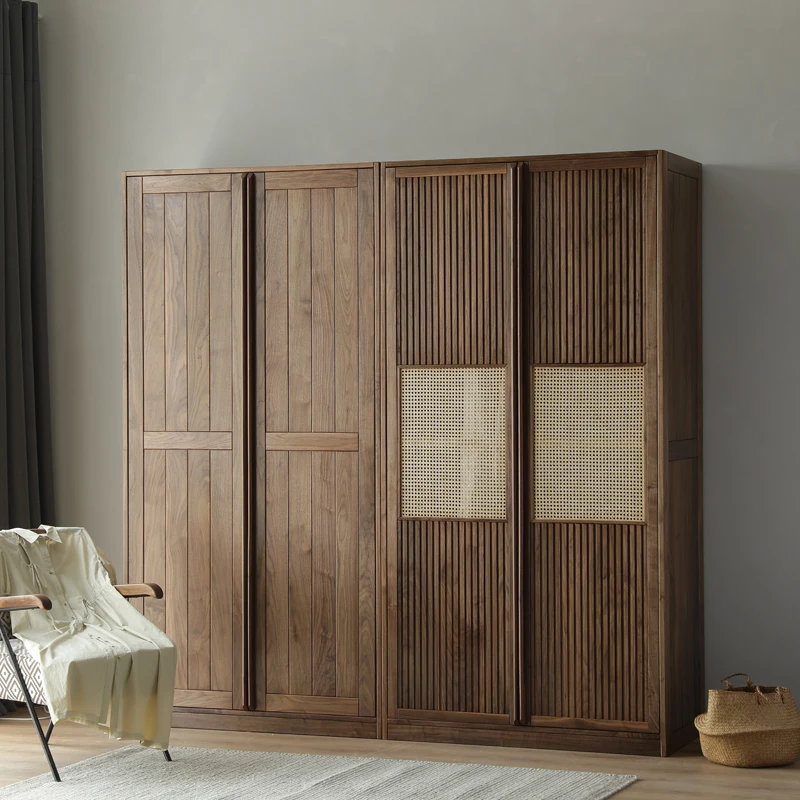 Black walnut bedroom wardrobe home locker rattan casement door wardrobe