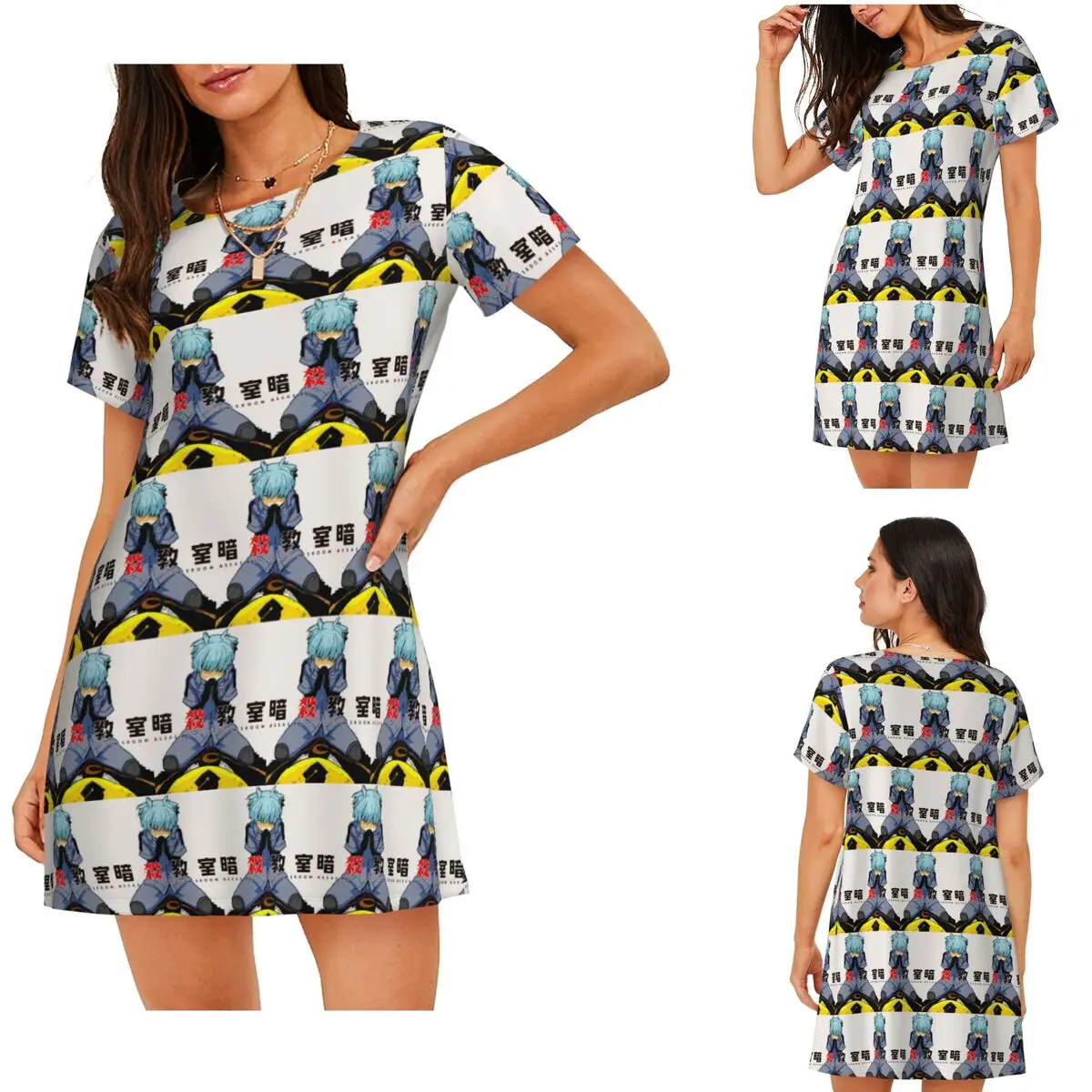 Assassination Classroom Octopus Koro Sensei Short Sleeves Nightdress Sleeping Sleepshirts Women Nightgowns Loose Pajama Dress