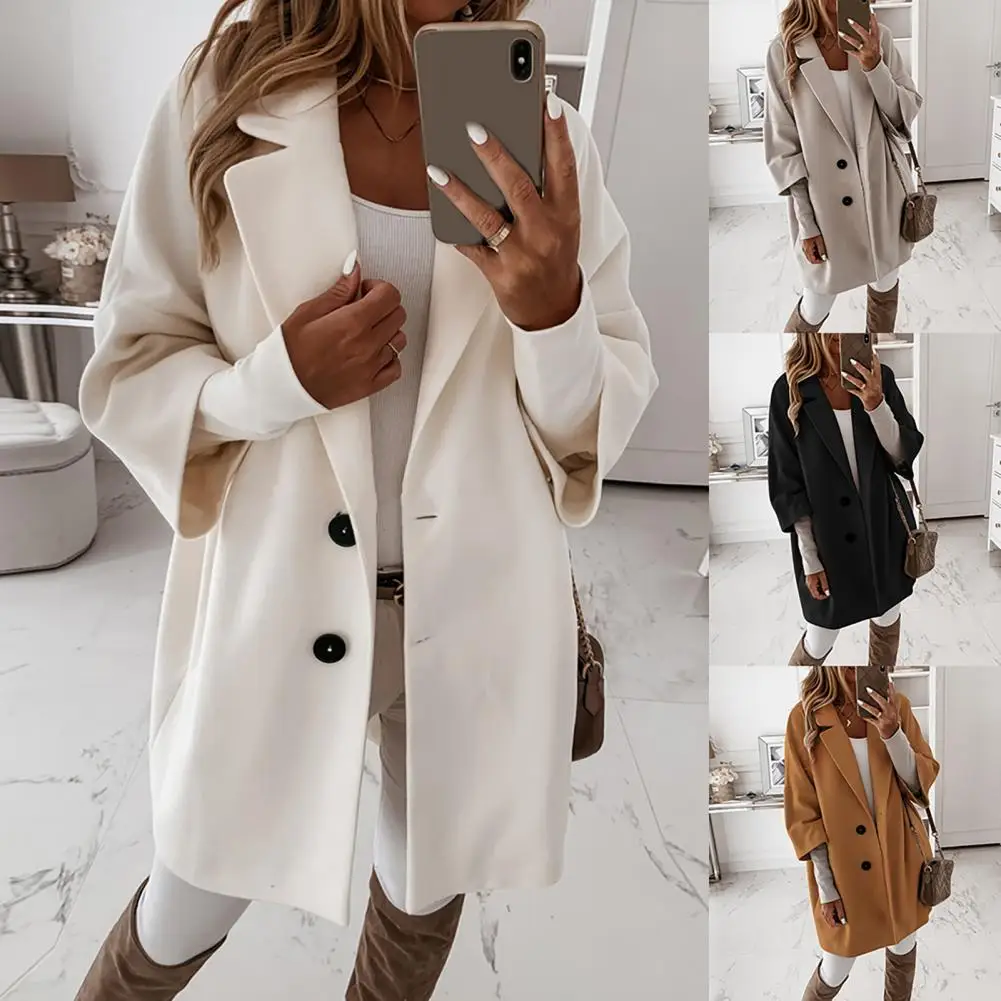 High-quality Long Coat  Stylish Girl Jacket  3/4 Sleeve Pockets Casual Women Jacket