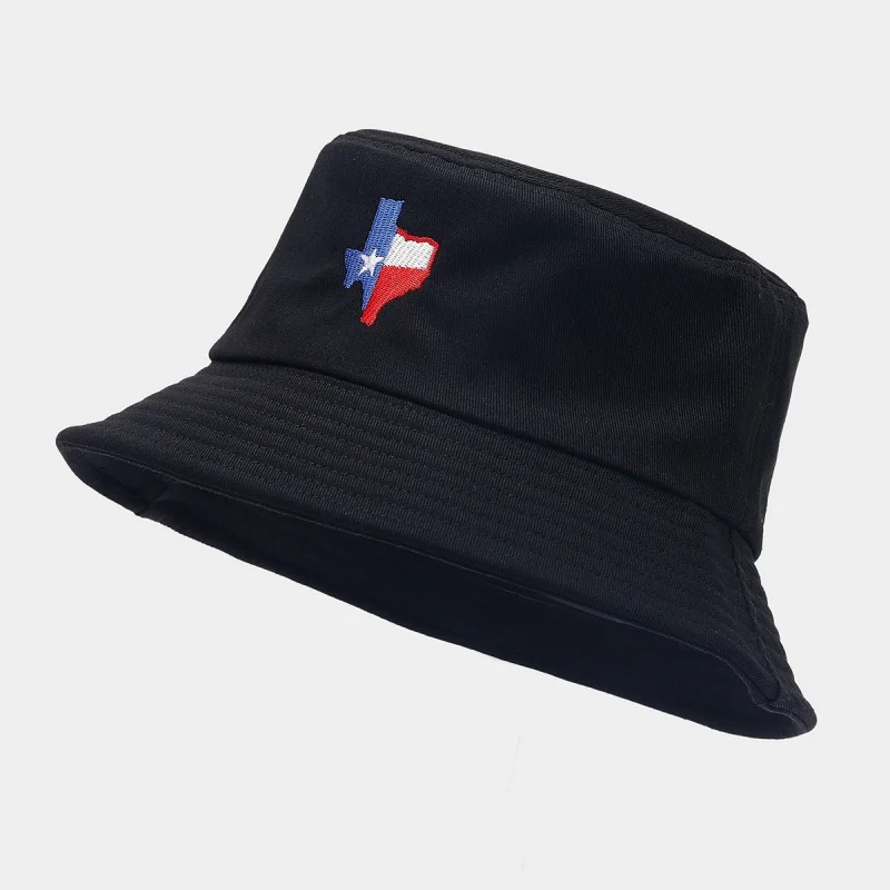 Texas State Flag Embroidered Bucket Hat Unisex Casual Sun Protection Fisherman Cap