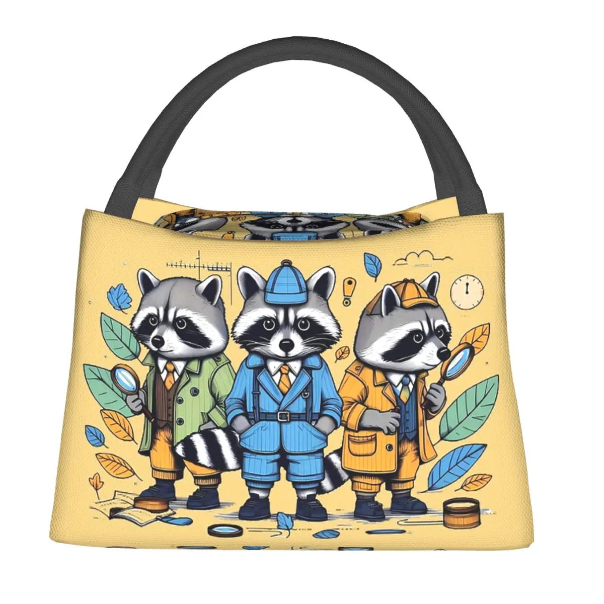 Raccoon Detectives Insulated Lunch Bag for Women Children Portable Food Boxes Thermal Lunch Box Tote