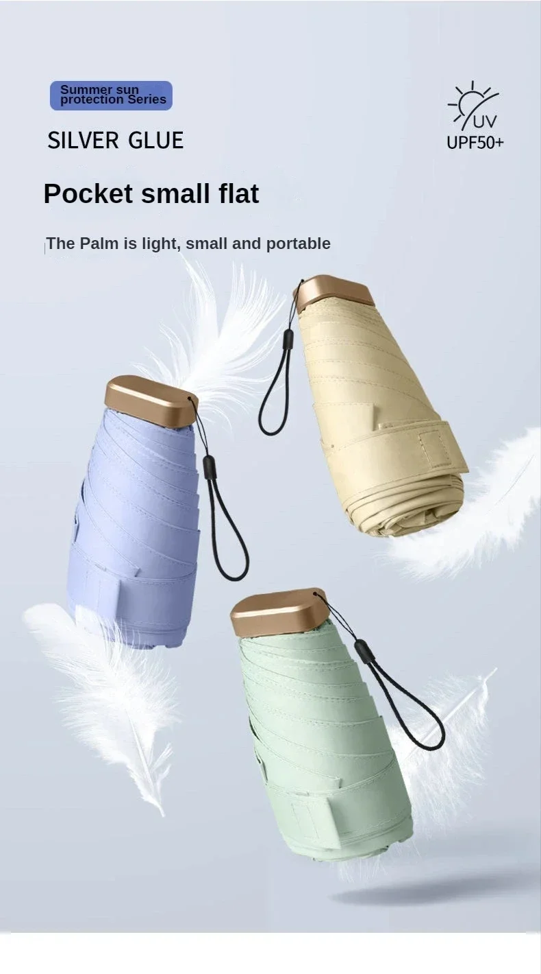 Mini-Sonnenschirm, kleiner Taschenschirm, Vinyl-Faltschirm, UV-Schutz, Sonnenschutz, Taschenparasol, Kapselschirm – Detail 1