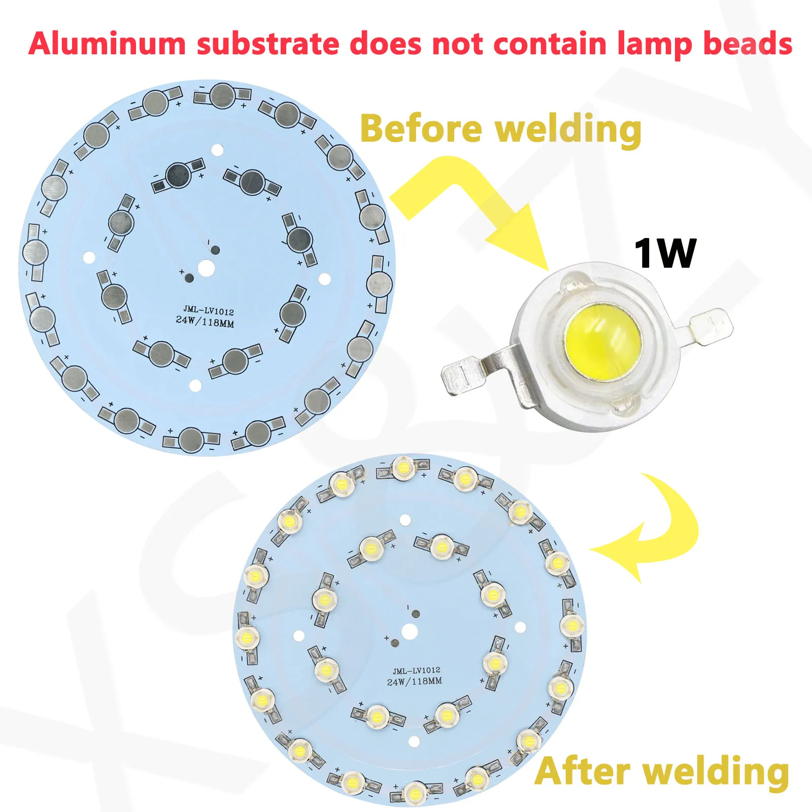 10PCS 1W 3W 5W 7W 9W 12W 15W 18W 21W 24W Boards Round Aluminum Base Plate High Power Heat Sink Useds  LED Beads Bulb Accessories