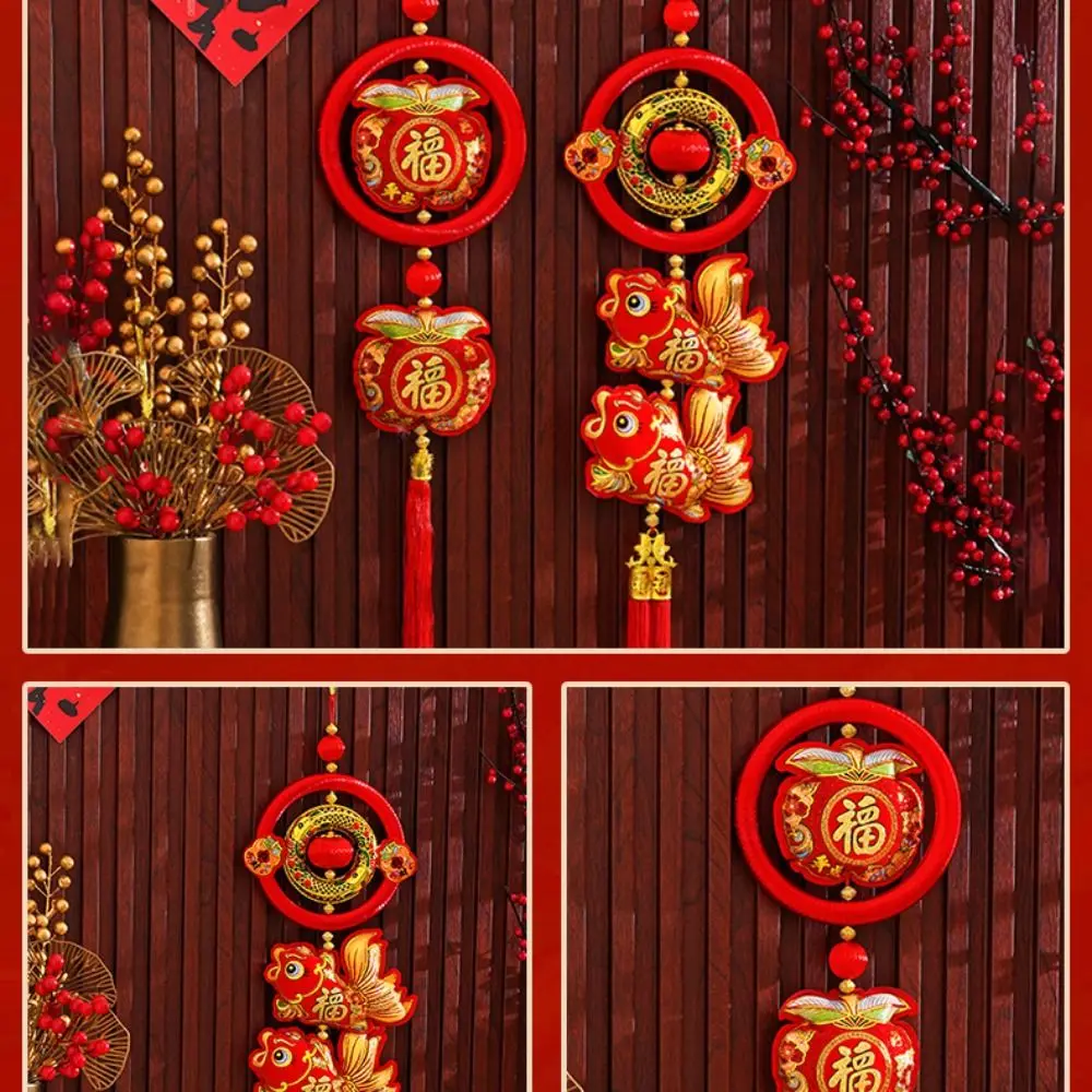 Double Circle Spring Festival Decoration Pendant Traditional Reusable Red Lantern String with Tassel Creative New Year Ornaments