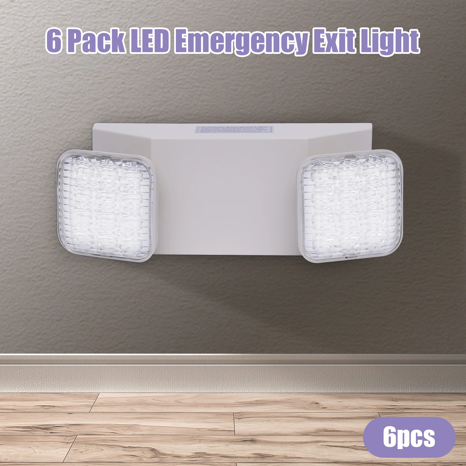6 Pack LED Emergency Exit Light Adjustable 2 Head AC85-265V With Battery Back-up