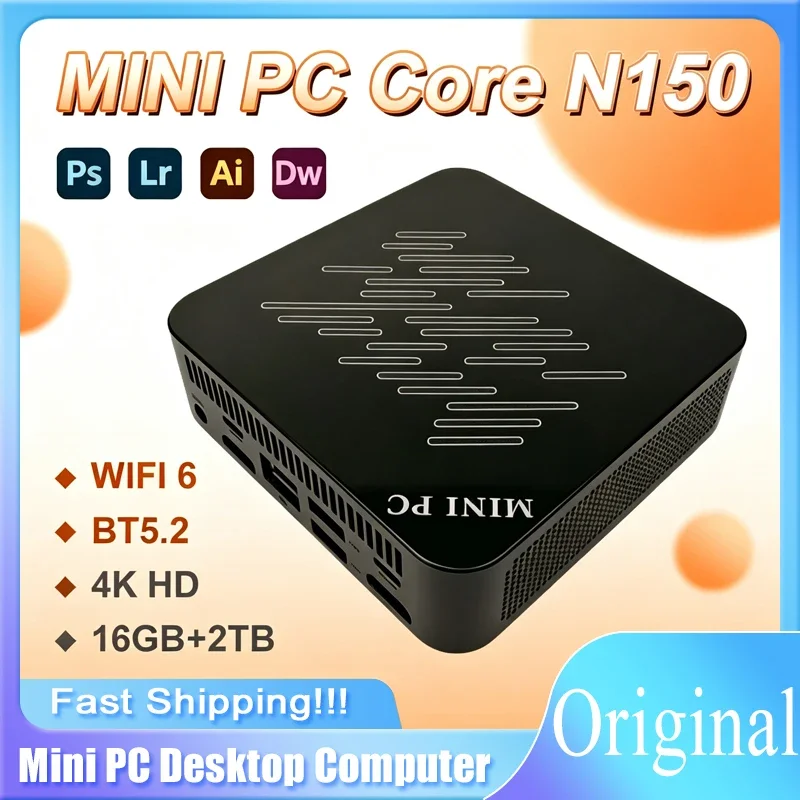 Windows 11 New Mini PC Intel Core N150 Small Pocket Computer Portable 16GB RAM 1TB SSD WiFi 6 BT5.2 Gaming Desktop PC