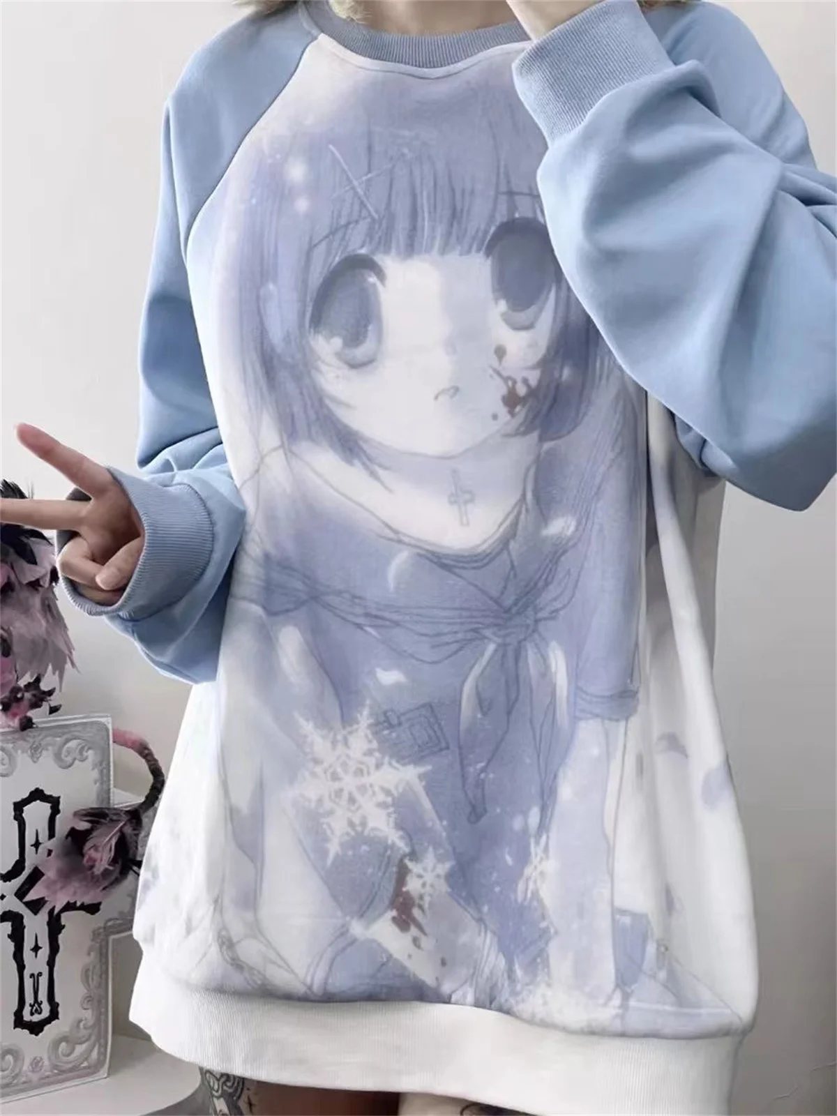 Japanse Anime Print Hoodies Vrouwen Vintage Harajuku Sweatshirt Losse Tops Y2k Esthetische Grunge Moletom Alle Match Mode Moletom