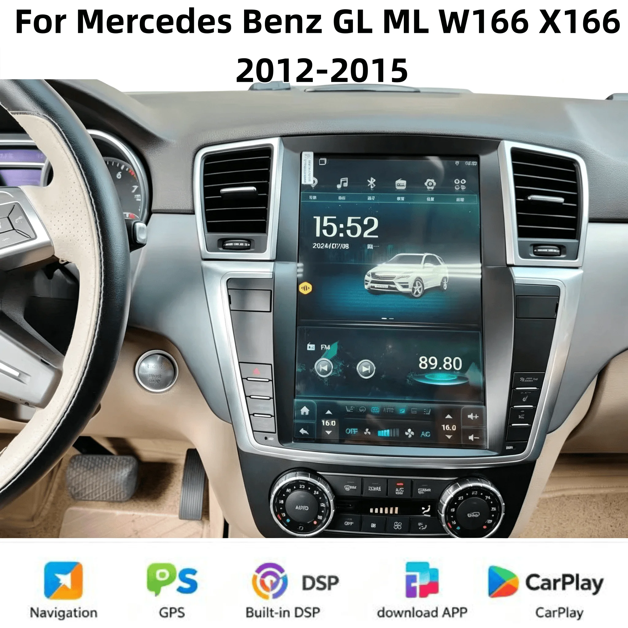 Android 13 Car Multimedia Player For Mercedes Benz ML GL W166 X166 2012-2015 Wireless Carplay Auto Radio Head UnitGPS Navigation