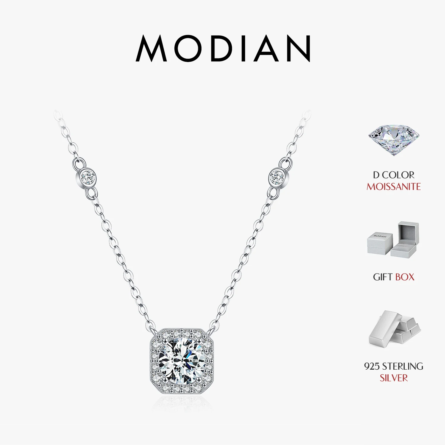 

Ожерелье MODIAN с муассанитом для женщин, свадебные украшения, ювелирные изделия с сертификатами, классическое квадратное ожерелье с подвеской из стерлингового серебра 925 пробы