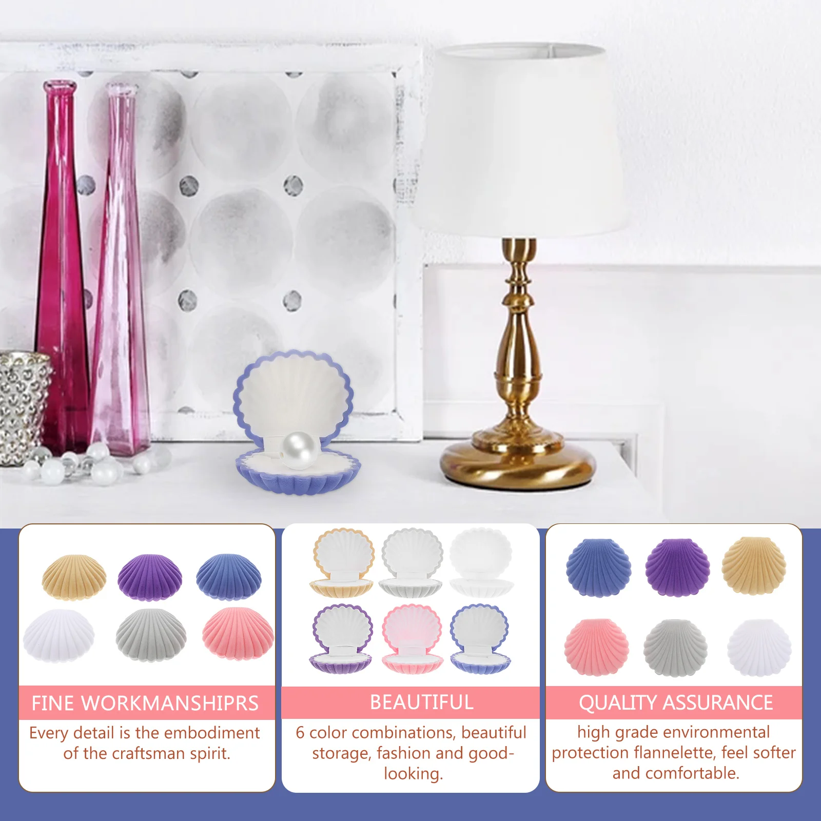 

6pcs Lint Shell Jewelry Box Earrings Organizer Storage Case Rings Bracelets Portable Travel Box Mixed Color Space Saving Desktop