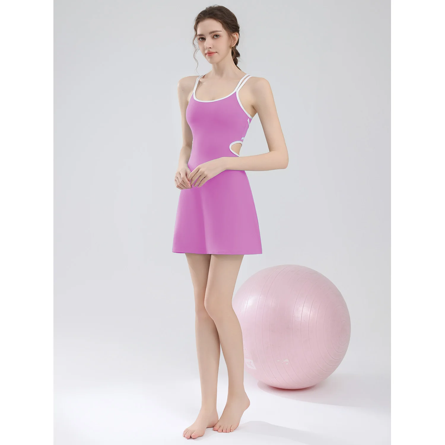 Yoga Clothes Sports Dress Women's Shock-proof Contrasting Color Cross Beautiful Back Anti-light Running Fitness Tennis Dress