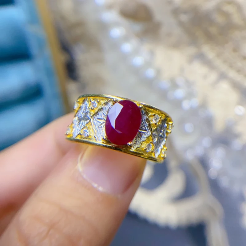 Natural Ruby Rings for women silver 925 jewelry luxury gem stones 18k gold plated free shiping items