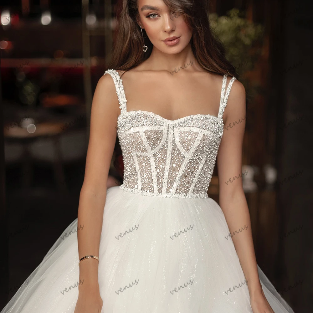 

Graceful Wedding Dresses A Line Tulle Tiered Bridal Gowns Beading Appliques Spaghetti Straps Vestidos De Novia Customized 2025