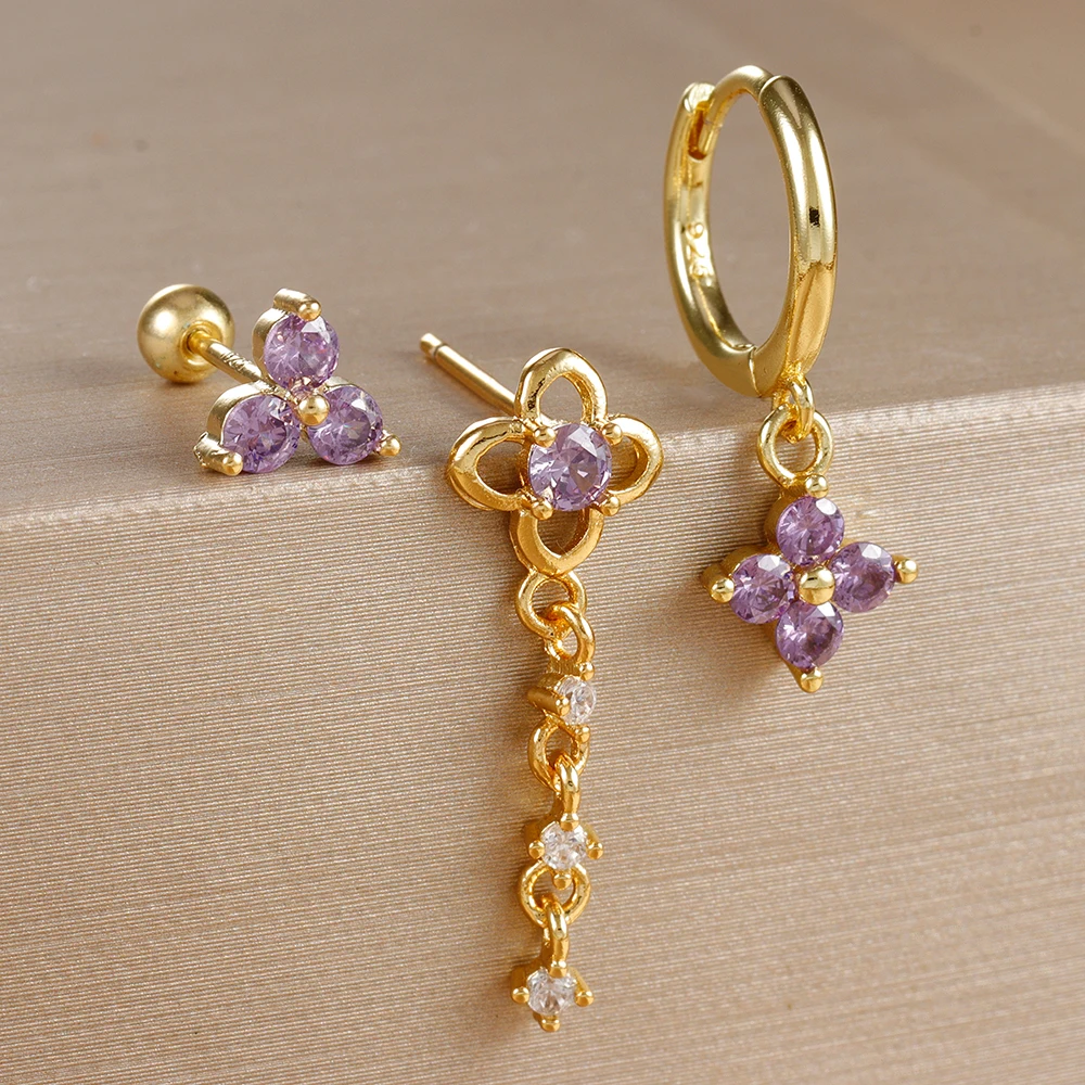 3PCS Trendy Multicolor Zircon Hoop Earrings Set for Women Cute Huggie Pendant Butterfly Ear Stud Earring Piercing Jewelry Gift