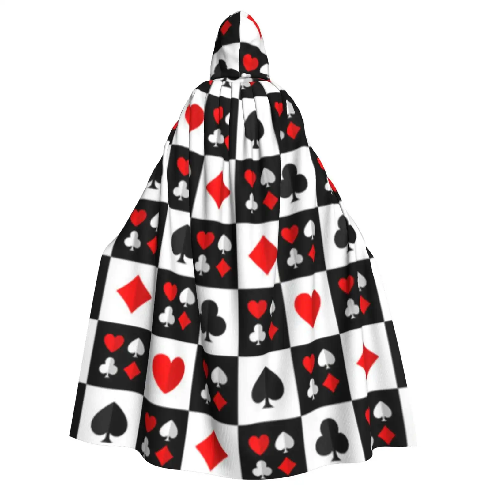 

Unisex Hooded Cloaks Adult Lightweight Overcoat Card Suits Of Cards On The Chessboard Cloak For Halloween Cosplay Costumes