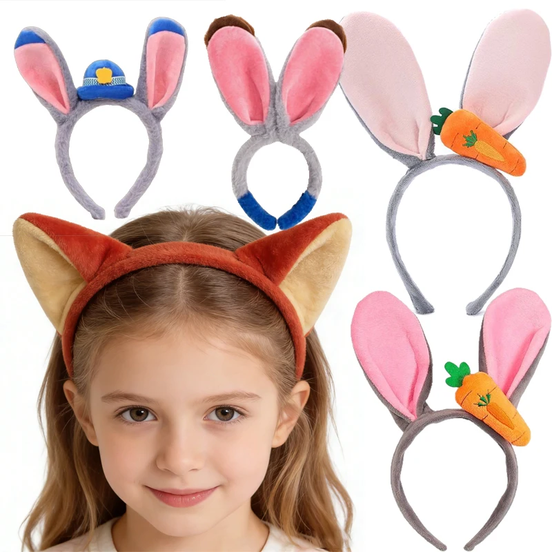 Zootopia 2 Nick Judy Bandeau Oreilles de Lapin de Dessin Animé, Serre-tête Mignon pour Fille, Décoration de Fête Cosplay, Accessoire de Cheveux pour Anniversaire d'Enfant