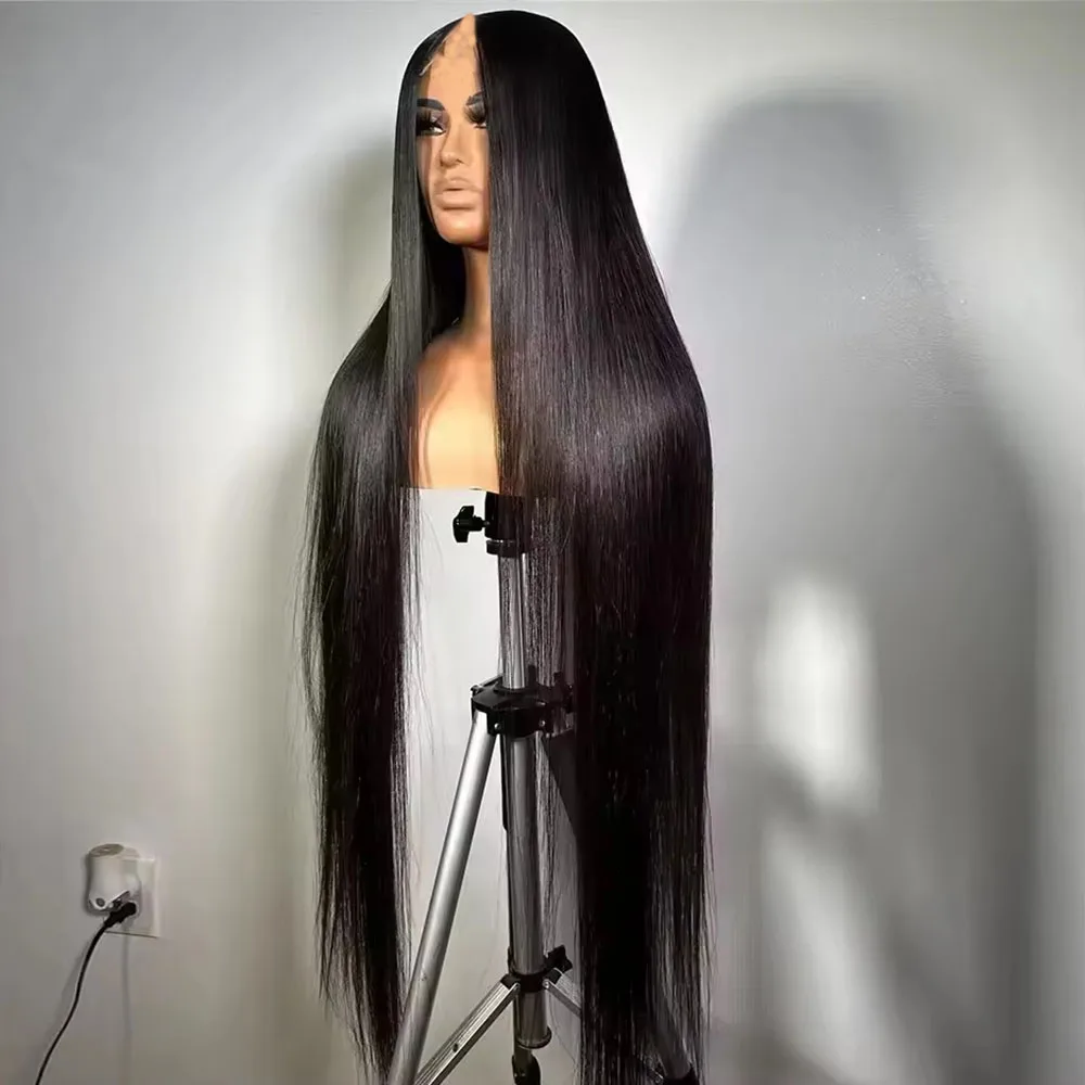 Jet Black 30inch Long Indian Unprocessed 100% Human Hair Natural  U Part/V Part Wigs with Clip Bone Straight Glueless Daily Wear