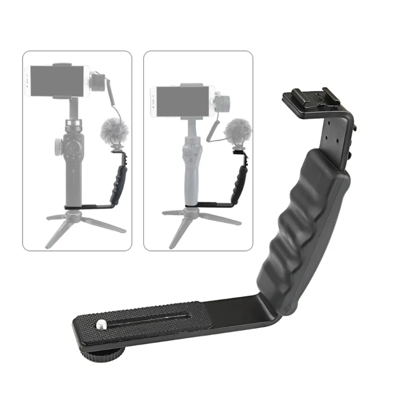 Handle Grip Mount L Type Bracket With Cold Shoe 1/4'' Adapter Microphone Stand